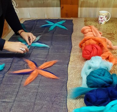 Het ontwerp proces van een chiffon zijden shawl.