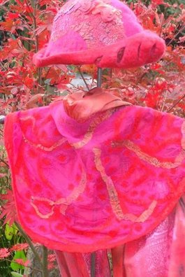 hoed met rand-roze vilt hoed-zijde sjaal met vilt-vilting fingers-lange zijde shawl-zijde meegevilt